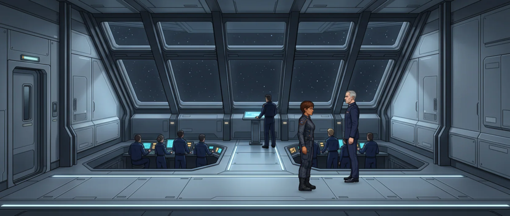 Bridge aboard TCS Resolute, as the game draws it