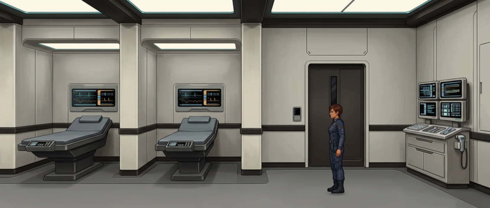 Sickbay aboard TCS Resolute, as the game draws it